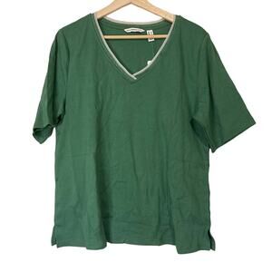 A609957 ISAAC MIZRAHI Live! Elbow Sleeve Knit Top w/ Lurex Rib Trim Myrtle Grn L